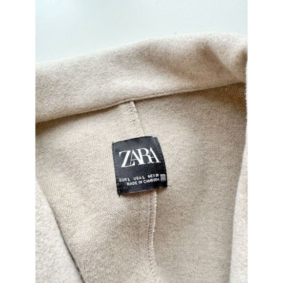 ZARA Light Beige Taupe Polyester Felt Long Open Soft Coat, Size L - Picture 10 of 12